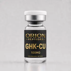 Orion Peptides GHK-Cu 100mg research vial with black and gold label