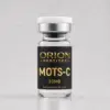 Orion Peptides MOTS-C 20mg research vial with black and gold label