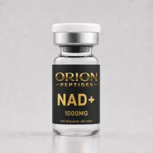 Orion Peptides NAD+ 1000mg research vial with black and gold label