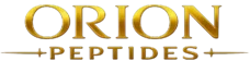 Orion Peptides gold wordmark logo with star flourishes