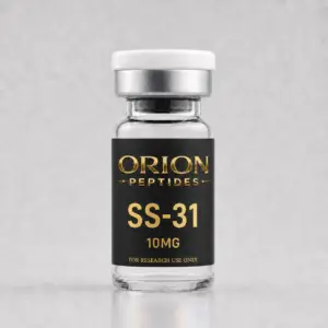 Orion Peptides SS-31 10mg research vial with black and gold label